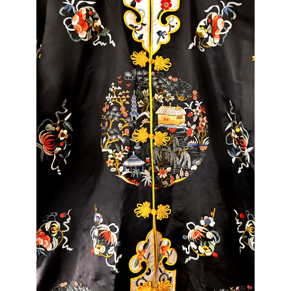 Vintage Chinese ESME Embroidered 100% Silk Circa 1950's Mandarin Kimono Robe L - Picture 5 of 16